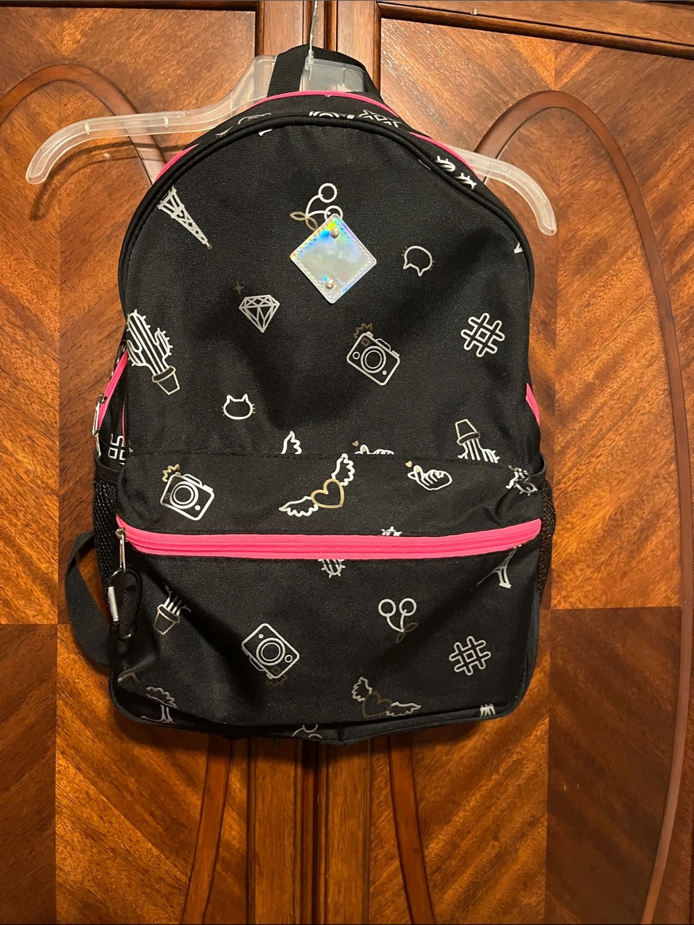 Claire's Black Backpack with Hot Pink Zipper and Silver Accents